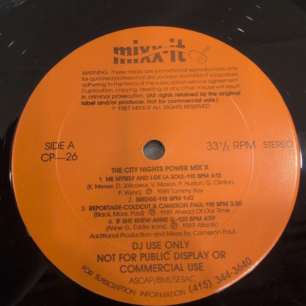 Mixx-It CP-26 The City Nights Power Mix X De La Soul Coldcut 12" Vinyl DJ Promo - Picture 3 of 5